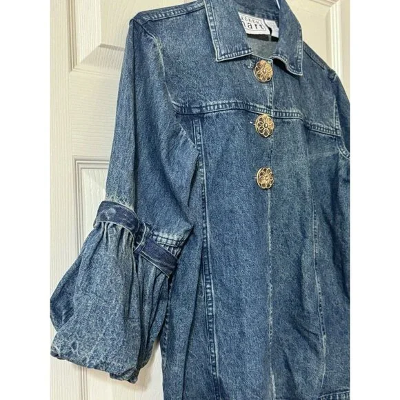 Vintage Keren Hart Womens Denim Jacket Balloon Sleeves Boho Jean Poof Puff Small - Picture 2 of 12